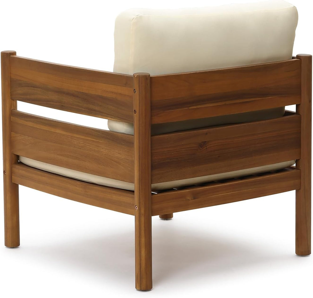 LuxenHome Acacia Wood Outdoor Patio Chair, Wooden Patio Lounge Chair with Cus...