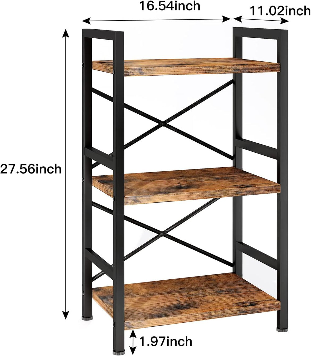 Homeiju Bookshelf, 3 Tier Industrial Bookcase, Metal Small Bookcase, Rustic E...