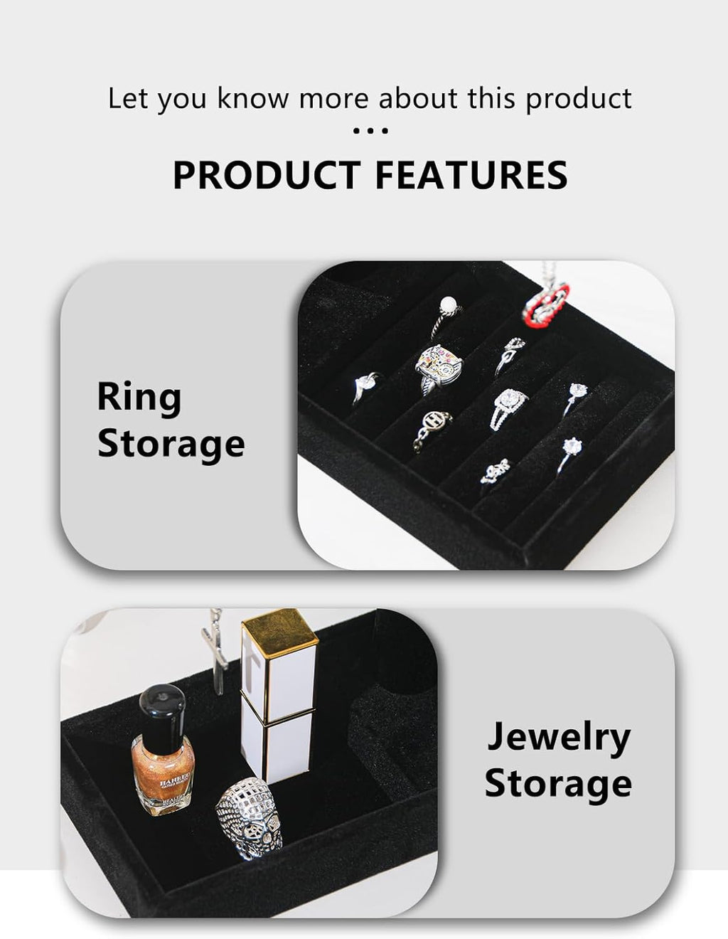 Multi-Use Jewelry Holder Stand, Necklace Bracelet Ring Organizer Stand, Scrunchie Watches Velvet Jewelry Holder Stand With Tray for Women Home Use(Black Color)