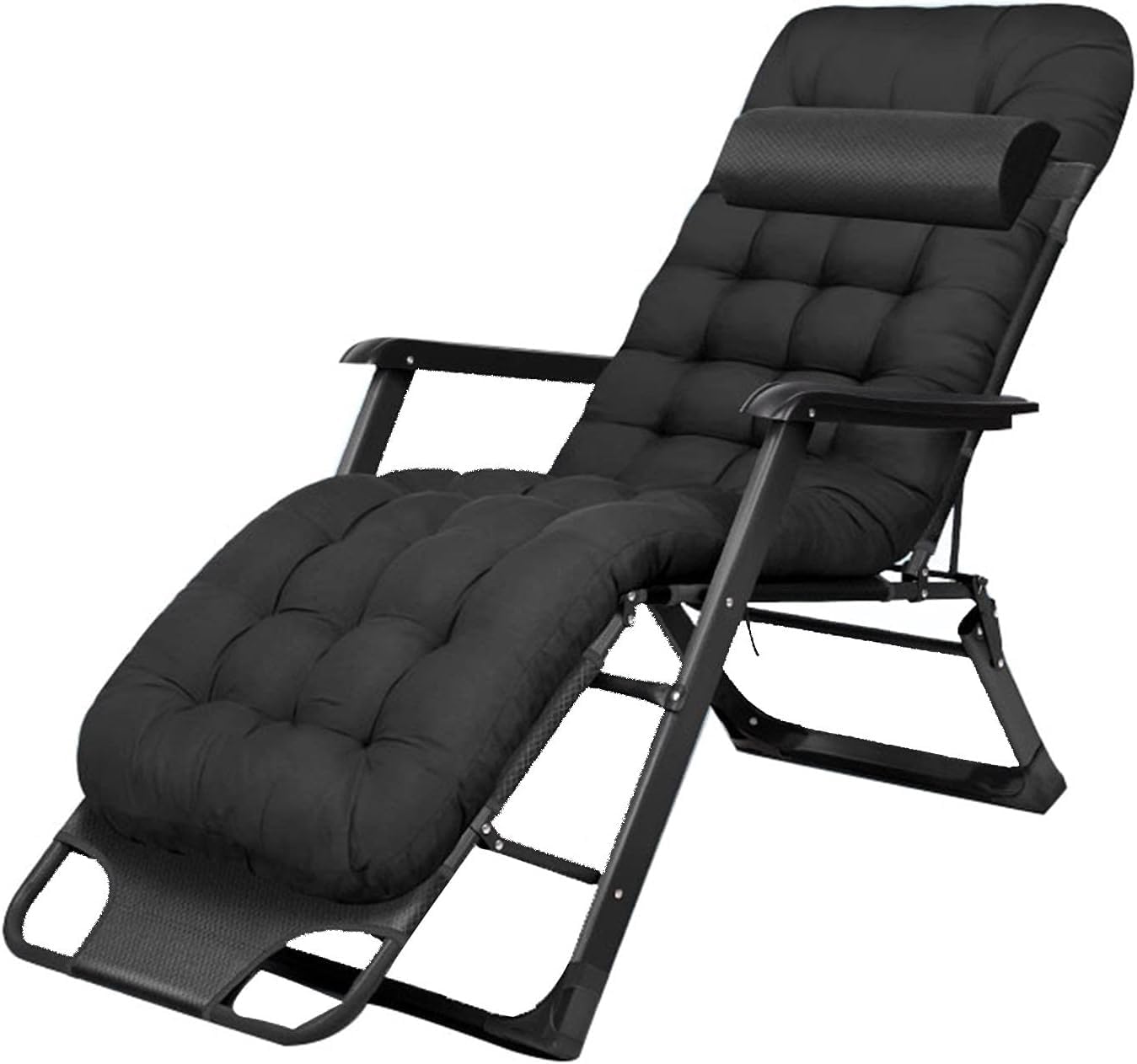 Recliner Lounge Chair Steel Tube Leisure Folding Portable 5-Level Adjustable for Office Outdoor Lawn Patio(A+Thicken Cotton Pad)