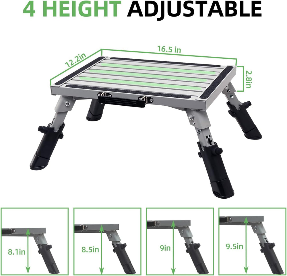 Homeon Wheels Adjustable RV Step, Reflective Strip Non-Slip Platform