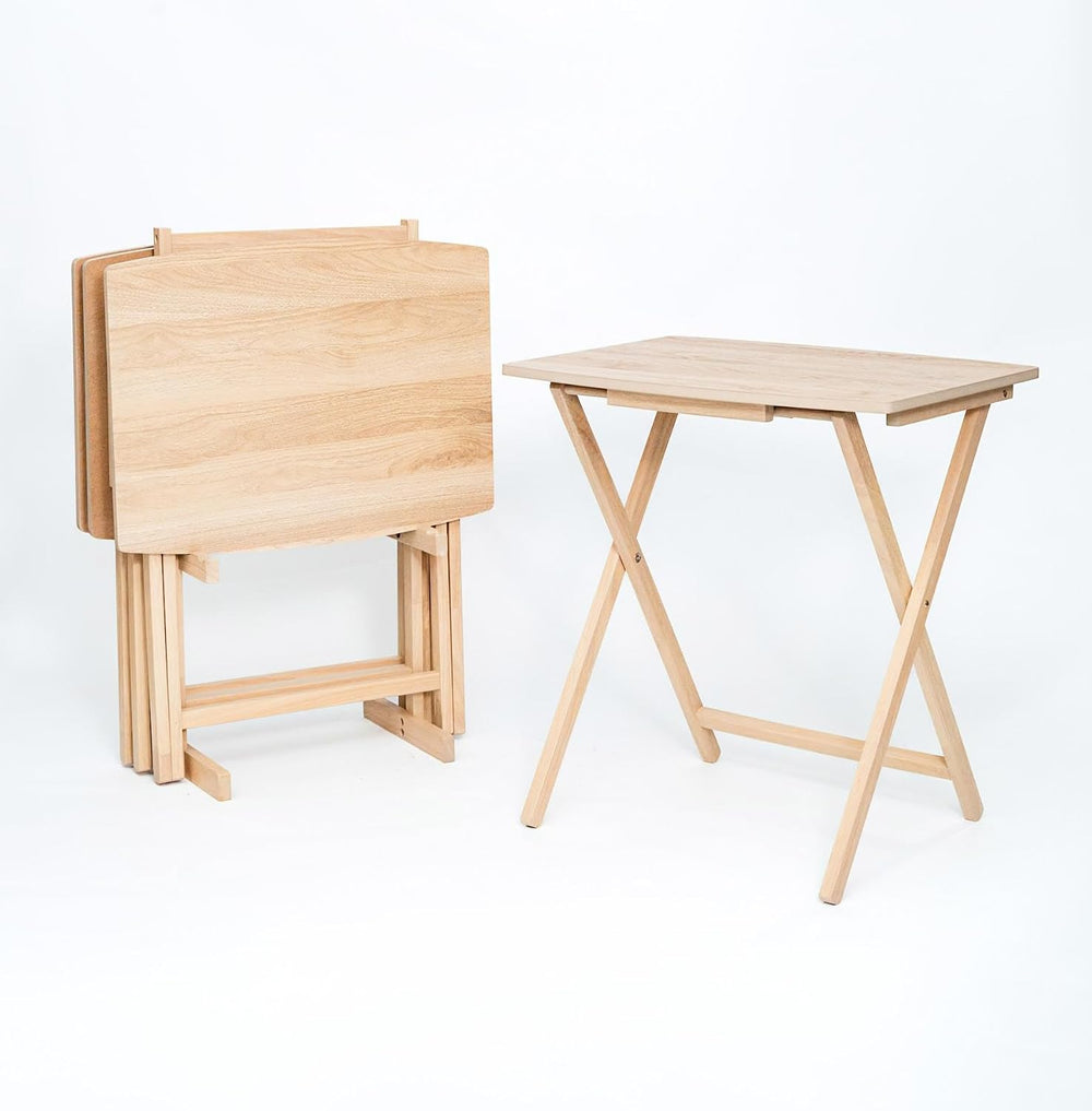 (2 Pcs) 26" Folding Tray Tables, Solid Rubberwood, Small Folding Table,N...