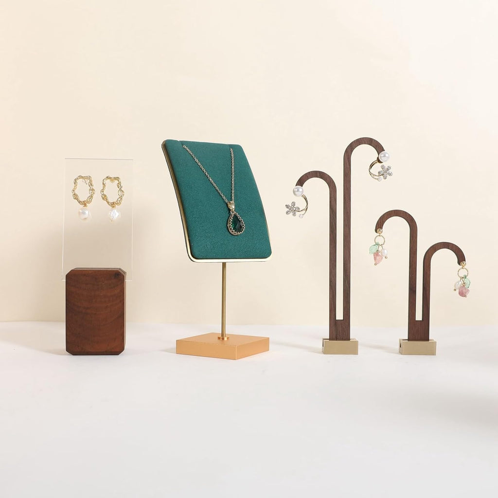 GemeShou Green necklace holder small jewelry stand, Velvet necklace display stand for selling, metal jewelry organizer necklace hanger【Green】