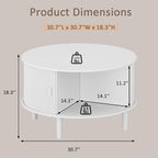 Coffee Table and TV Stand Set of 2, Round Center Table with Storage, Fluted Coffee Table with 360° Sliding Doors, 86.6" Entertainment Center for Bedroom, Living Room, White