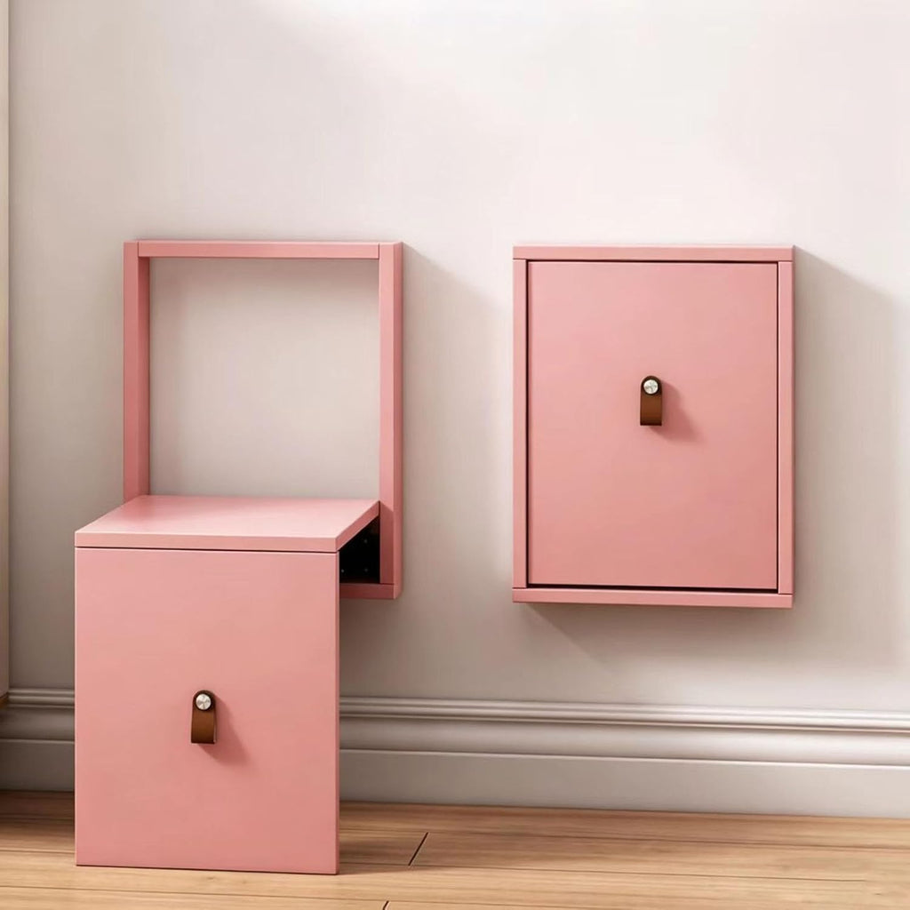 Solid Wood Wall Mounted Folding Shoe Changing Stool (Pink) | Folds Flat Against Wall | Steel Frame + Solid Wood Seat | Holds up to 330 lbs | Ergonomic 10.6" Seat Height