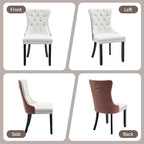 Velvet Dining Chairs Set of 4, High-end Tufted Upholstered Dining Chair with Ring Pull and Solid Wood Legs, Modern Dining Room Chairs for Dining Room, White PU & Pink Velvet