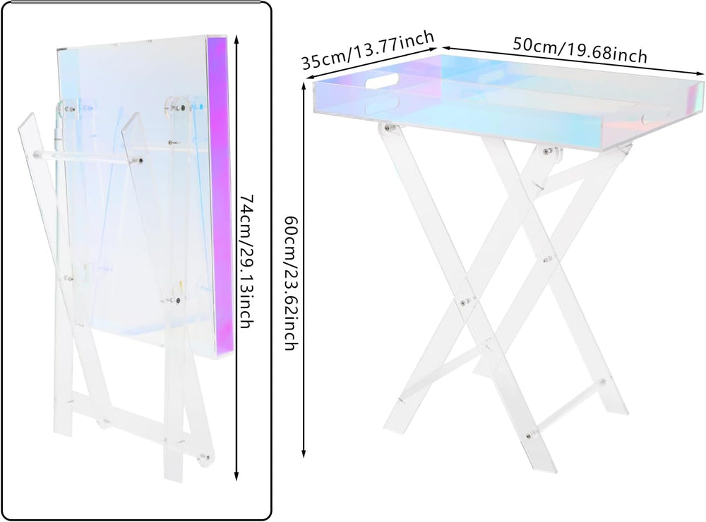 Acrylic Folding Tray Table,Iridescent End Table,Colorful Acrylic Side Table,R...