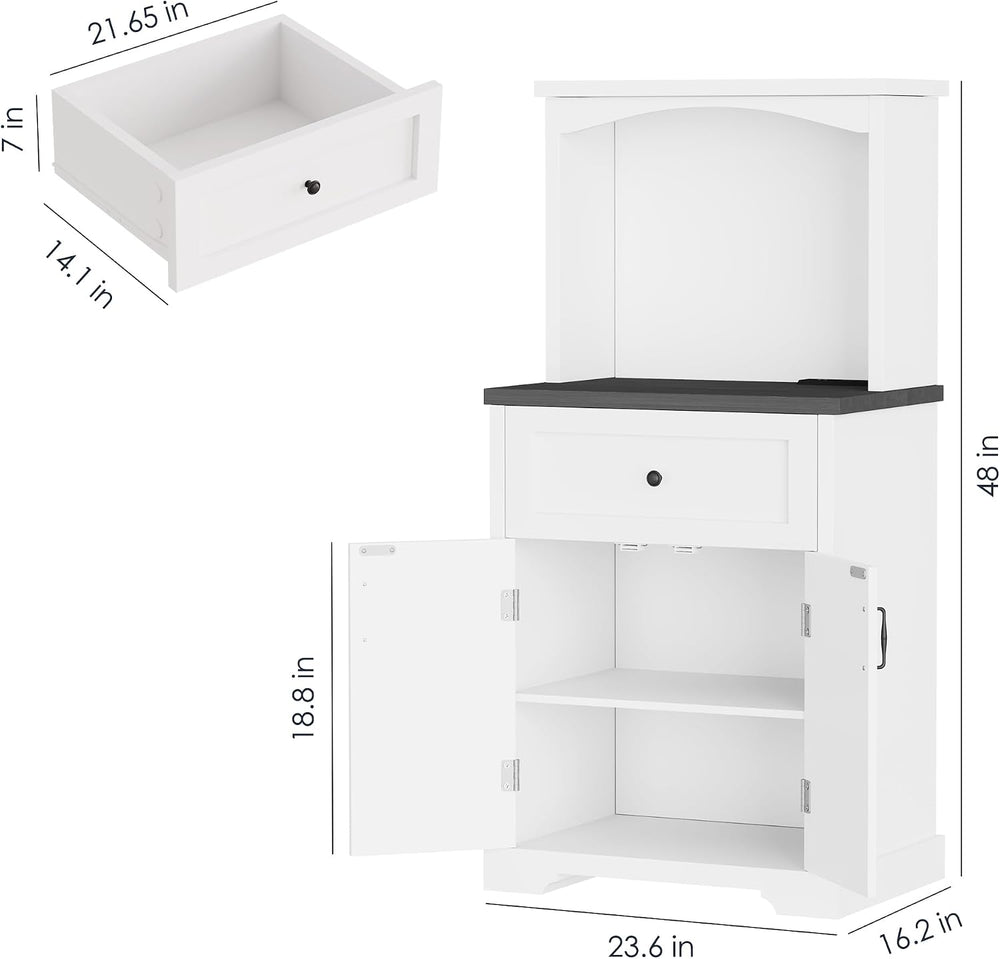 Microwave Stand with Storage and Drawer, Kitchen Pantry Storage Cabinet | Buf...