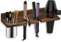Hair Tool Organizer Wall Mounted - Wooden Dryer Holder, Blow Dryer Holder for Bathroom, Rustic Styling Tools Organizer for Flat Iron, Curling Wand, Hair Straighteners, Brushes, Brown