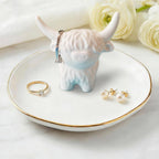 Ceramic Highland Cow Ring Holder Jewelry Tray for Small Trinkets | Farmhouse Highland Cow Décor for Bathroom Vanity Dresser, Bridal Shower Gifts,Engagement & Birthday Gift for Her