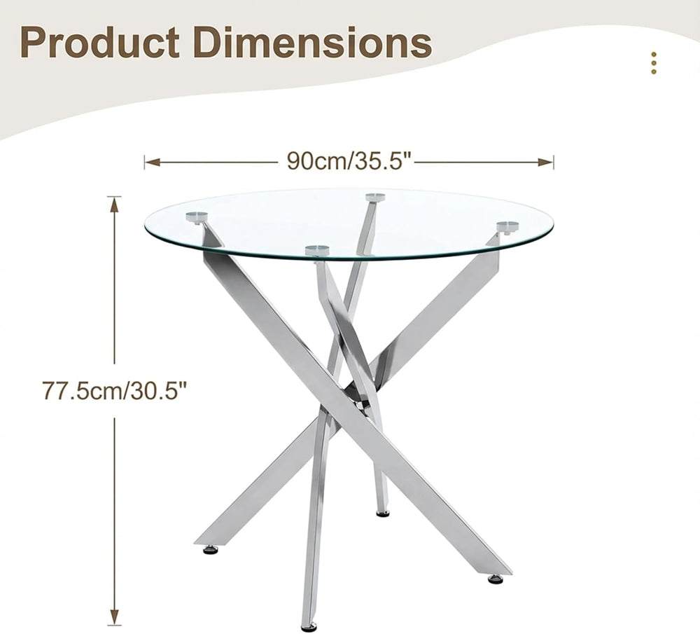 Round Glass Dining Table Set for 4, Modern Kitchen Table Chairs Set of 4, 35&...