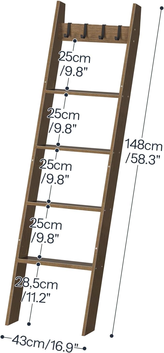 HOOBRO Blanket Ladder and Corner Shelf Stand Bundle, Decorative Ladder Shelf with 4 Removable Hooks, Corner Shelves Display Shelf for Living Room, MA51CJ01G1-YL108CJ01