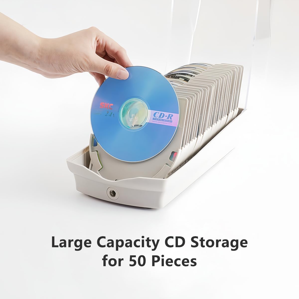 CD/BD/DVD Storage Box with Moisture Protection, Lockable - Holds 50 CDs, Great for Home and Office Use - 9.6'' x 5.5'' x 5.2,Grey