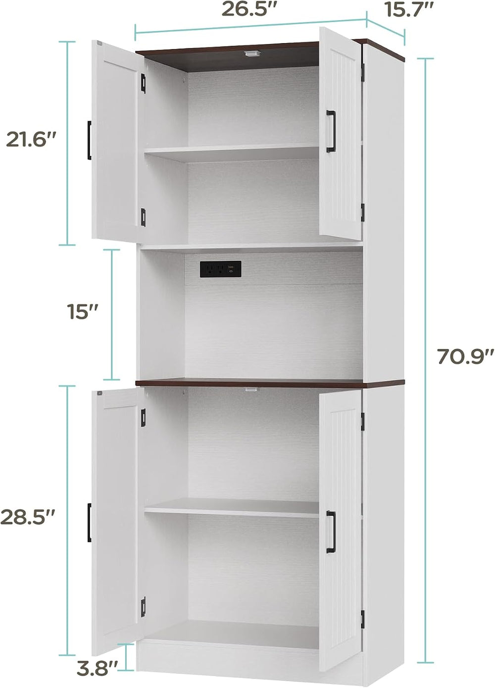 MHOM 71" Tall Pantry Cabinet with Charging Station, Farmhouse Kitchen Hu...