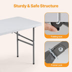 NEWBULIG 4 FT Foldable Table Easy to Fold and Store, Folding Picnic Table for Picnic Camping Kitchen Dining Party Outdoor Indoor with Carrying Handle, White