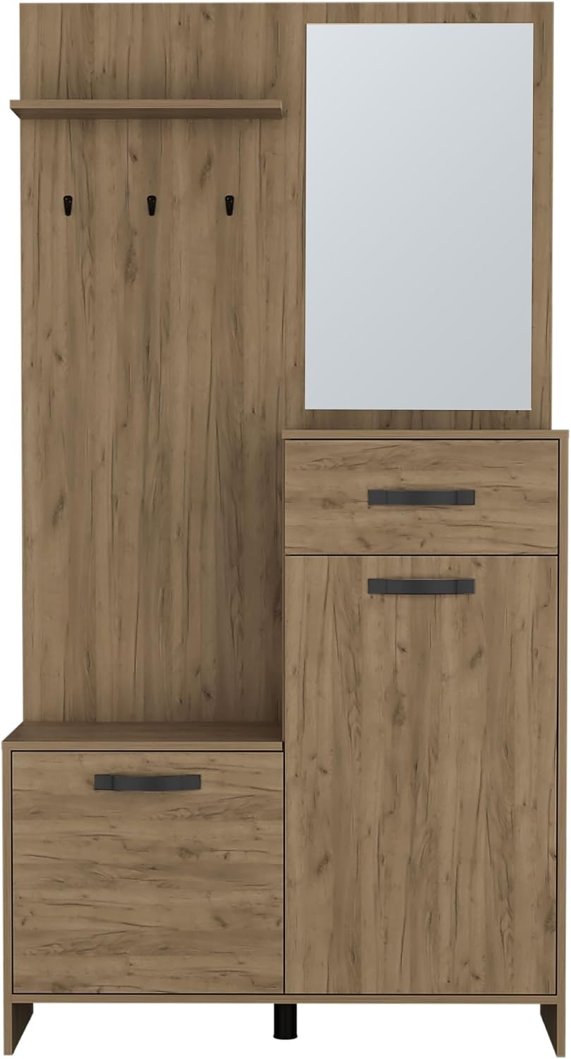 Farmhouse Tall Mirrored Cabinet with Hangers, Console Table for Entryway Livi...