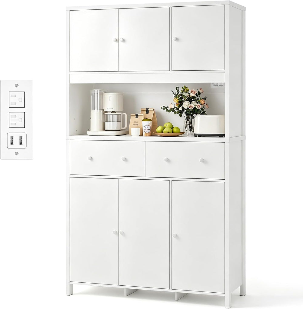 Garvee 71" H Pantry Cabinet with Charging Station, Tall Kitchen Pantry S...