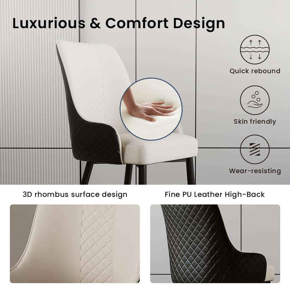 POVISON PU Dining Chairs Set of 2, 38" Faux Leather Upholstered Bar Chai...