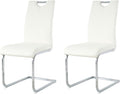 Goujxcy Dining Chairs Set of 2, Modern High Back Kitchen Chairs with Metal Legs and Faux Leather Padded Seat Upholstered Dining Chairs for Dining & Kitchen,Living Room (White&Silver, Set of 2)