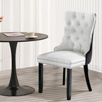 3-Pieces 31.5" Round Dining Table Set for 2, Black Dining Table & PU & Velvet Upholstered Dining Chairs Set of 2 for Kitchen Dining Room Apartment Small Space(Black & White Chairs)