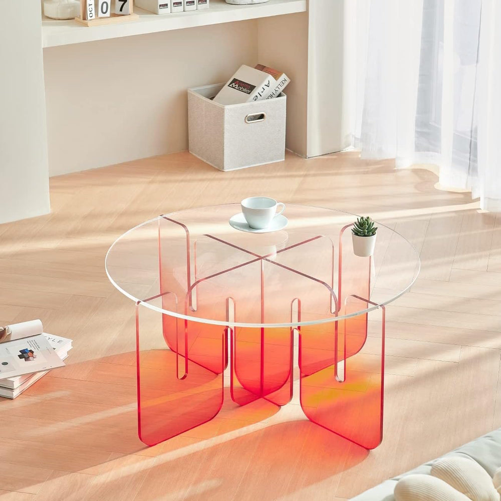 Acrylic Side Table, Clear Round Top Nightstand Easy Assembly, Transparent Bed...