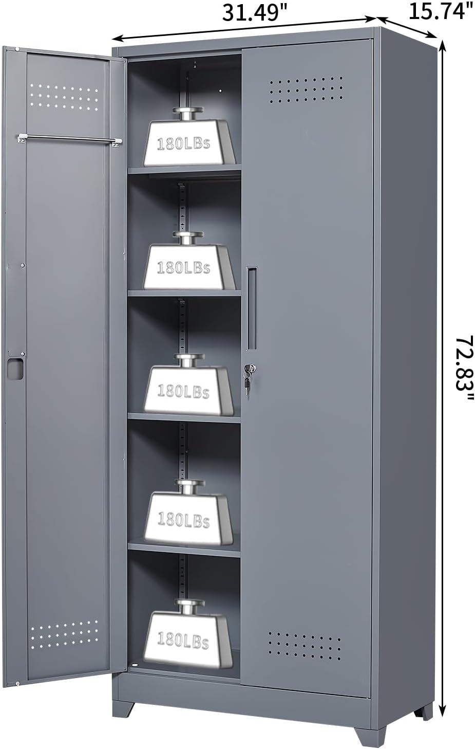 Garage Storage Cabinet, Locking Cabinet with Doors and Shelves, 72.8" Ta...