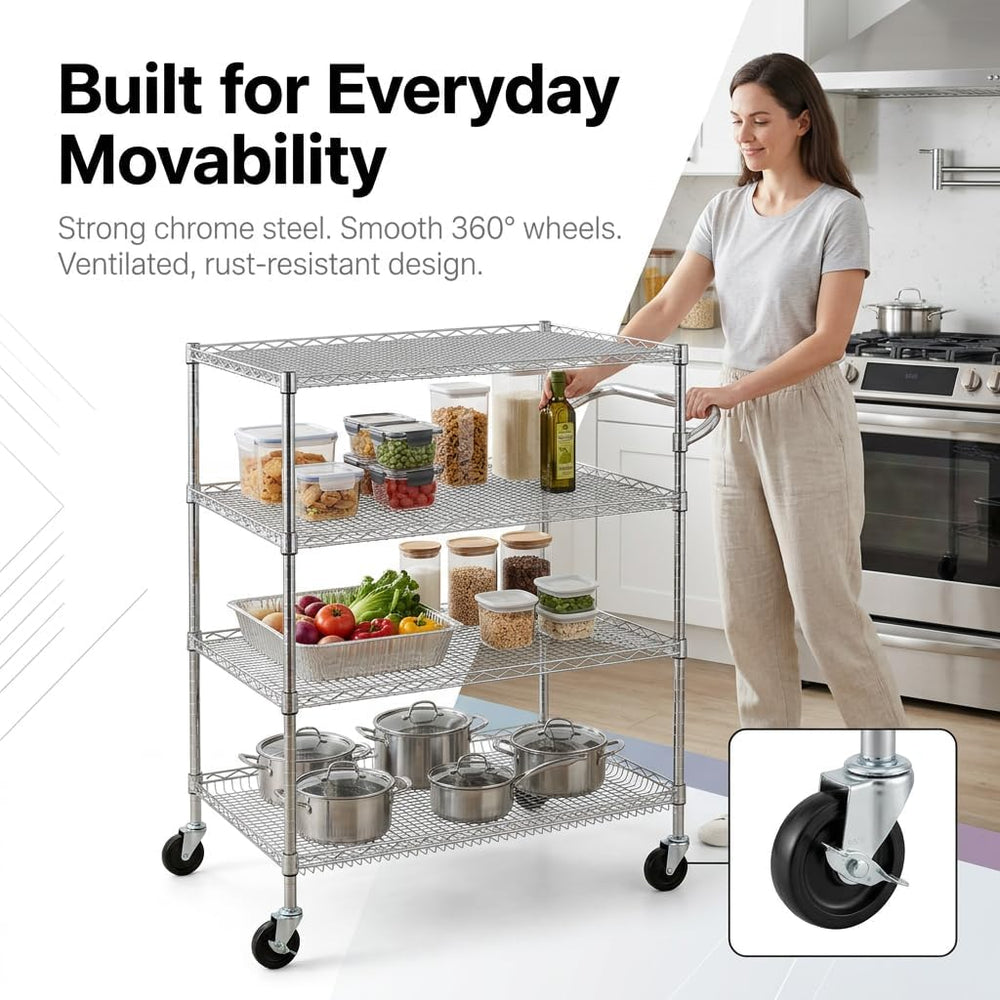 Finnhomy 4 Tier Heavy Duty Commercial Grade Rolling Cart with Handle Bar, Met...