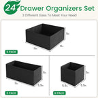 Criusia Drawer Organizer Clothes, 24 Pack Underwear Drawer Organizers, Foldable Closet Organizers and Storage Dresser Drawer Dividers Clothing Organizer for Clothes, Socks, Scarves, Bra, Ties (Black)