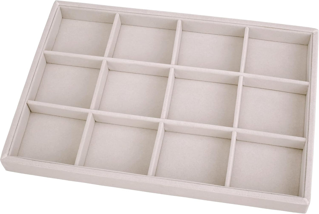 Mornajina 12 Grids Velvet Jewelry Tray Jewelry Display Tray, Stackable Empty Plate Trays for Earrings Necklaces Bracelet Rings Display Showcase - Beige