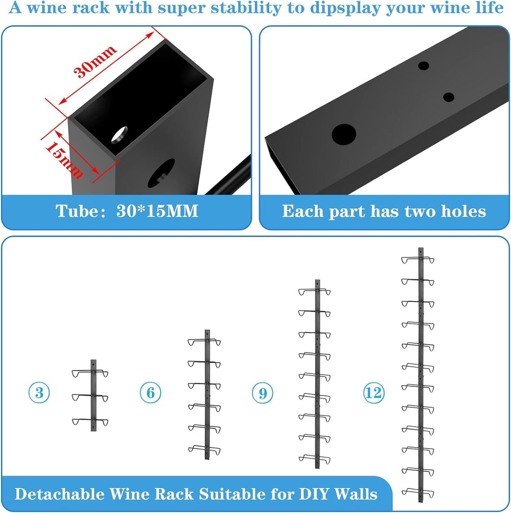 2 Pack 12 Bottle Wall Wine Rack for 24 Wine Bottles, DIY Detachable Wall Moun...