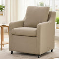 Rolled Dining Chair with Casters, Upholstered Modern Swivel Armchair with Wheels for Kitchen (1, Fabric Camel)