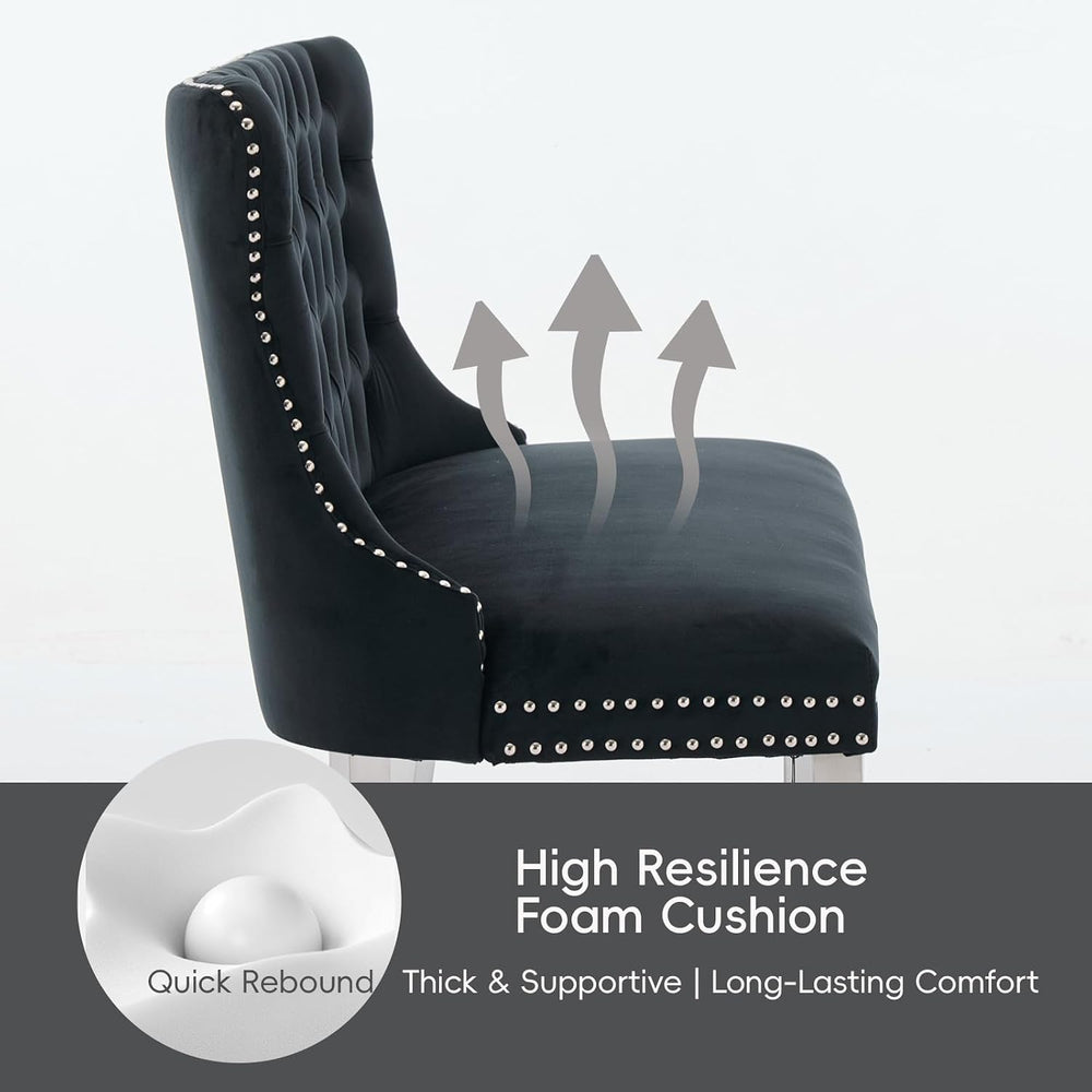 Black Velvet Dining Bench, Tufted Upholstered Dining Loveseat | Wing Back Sea...