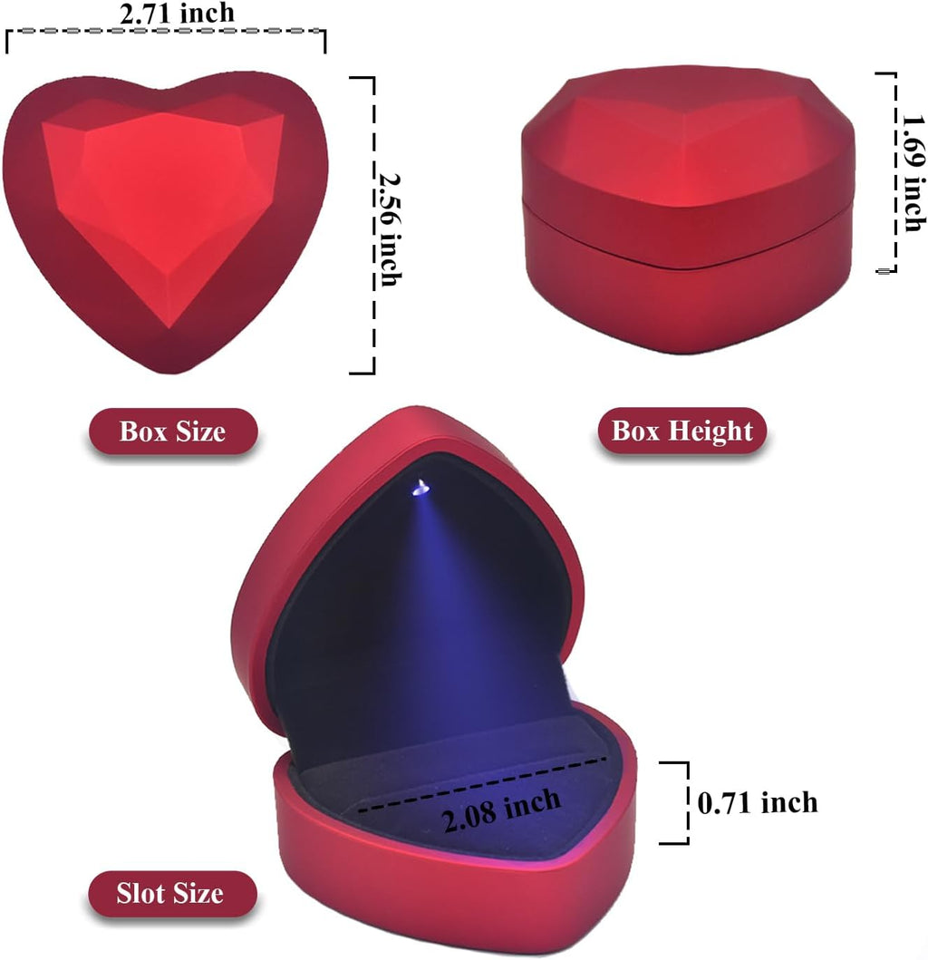 LED Lighted Ring Box, Heart Shaped Red Engagement Ring Case | Perfect for Wedding, Proposal, Anniversary, Ceremony, and Gift Giving, Light Up Every Sparkle, Protect The Jewelry
