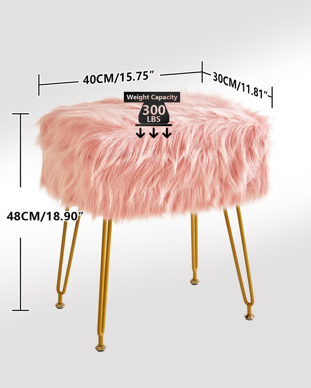 IBUYKE Rectangular Faux Fur Vanity Stool with Storage, Pink WBD022P | Furry M...