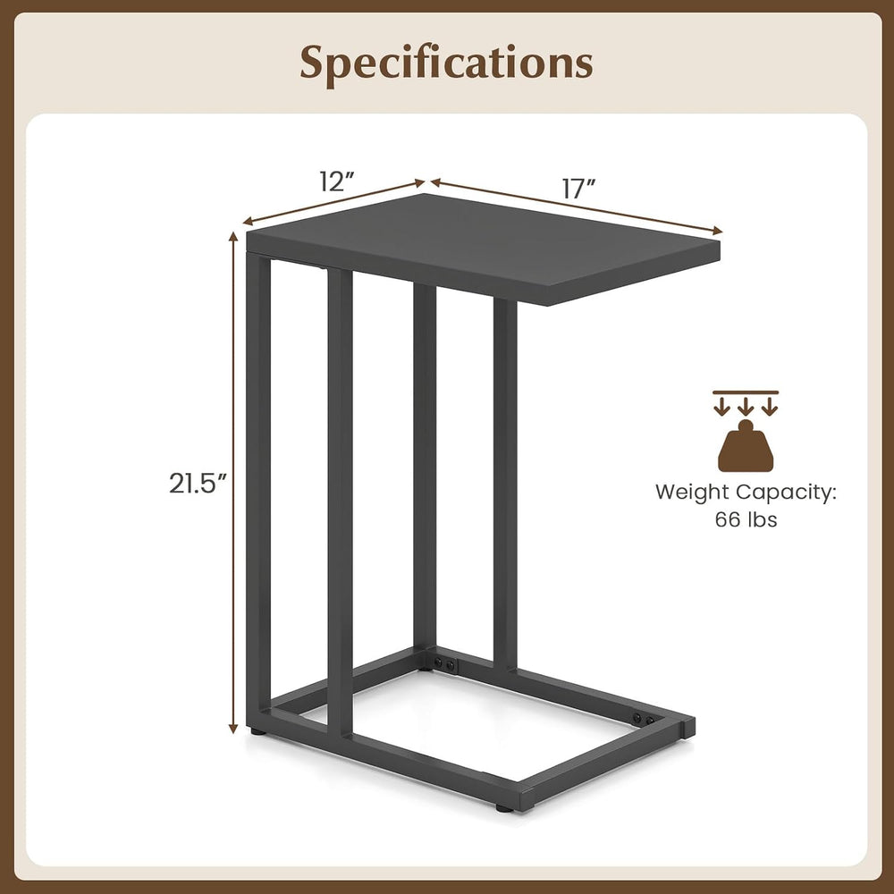 HAPPYGRILL C-Shaped Side Table with Metal Frame, Adjustable Foot Pads, Small ...
