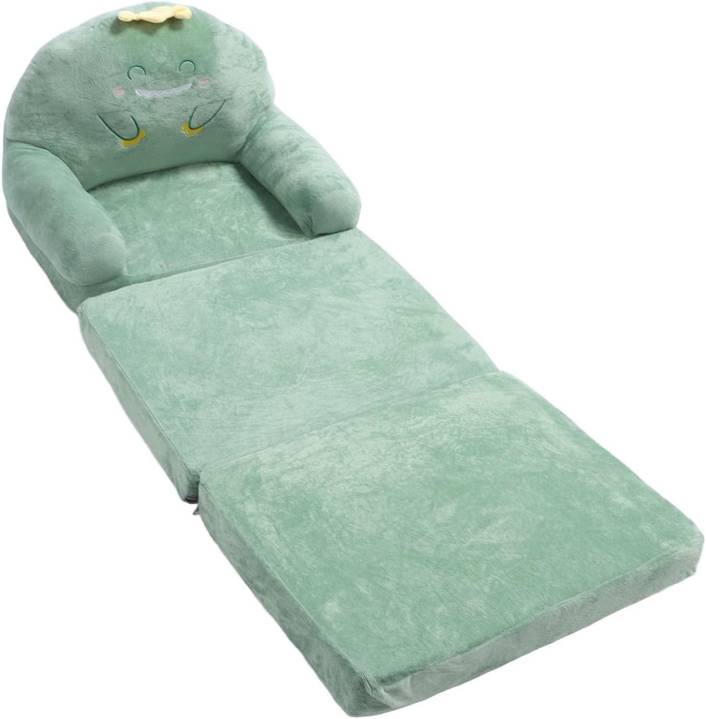 Green Cartoon Dinosaur Folding Chair for Children Sofa Soft Handle Wide Comfortable Support for Reading Playing Fabrics Sponge (Folding in Thirds)
