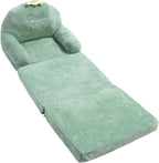 Green Cartoon Dinosaur Folding Chair for Children Sofa Soft Handle Wide Comfortable Support for Reading Playing Fabrics Sponge (Folding in Thirds)