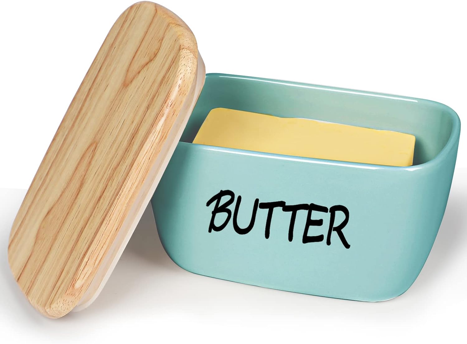 HAOTOP Large Porcelain Butter Dish with Lid Perfect for 4 Sticks of Butter (Turquoise)