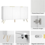 Fluted White TV Stand for 100 Inch TV,Modern White TV Stands for Living Room,TV Console with Storage Cabinets,Entertainment Center with Adjustable Shelves & Gold Handles,Wood Media Cabinet