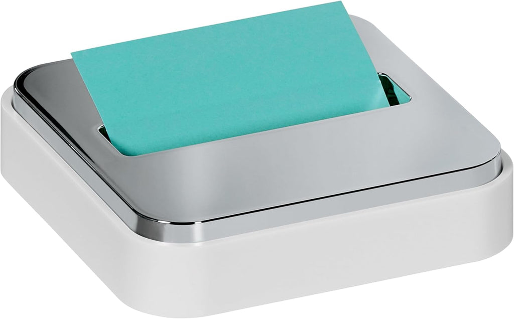 Post-it Note Dispenser, Sticky Note Holder, White Base with Steel Top, Includes 1 pad of 45 Sheets of 3 in x 3 in Aqua Splash Pop-Up Notes, Classroom or Office Supplies