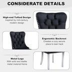 51 Inch Glass Dining Table Set for 4, 5 Piece Modern Dining Room Set, Rectangular Glass Kitchen Table with 4 Upholstered Velvet Accent Chairs, for Home, Apartment, Small Spaces - Black Silver