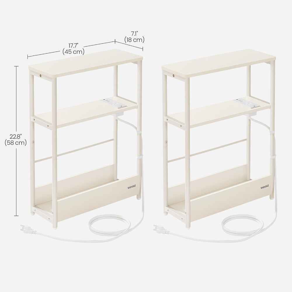 VASAGLE Side Tables with Charging Station, Set of 2 Narrow End Tables, 3-Tier...