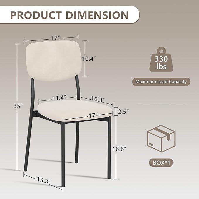 Modern Dining Chairs Set of 4, Stackable Upholstered Dining Room Chairs, Kitchen Chairs w/Soft Velvet Backrest & Sturdy Metal Legs for Living Room, Restaurant, Cream Beige