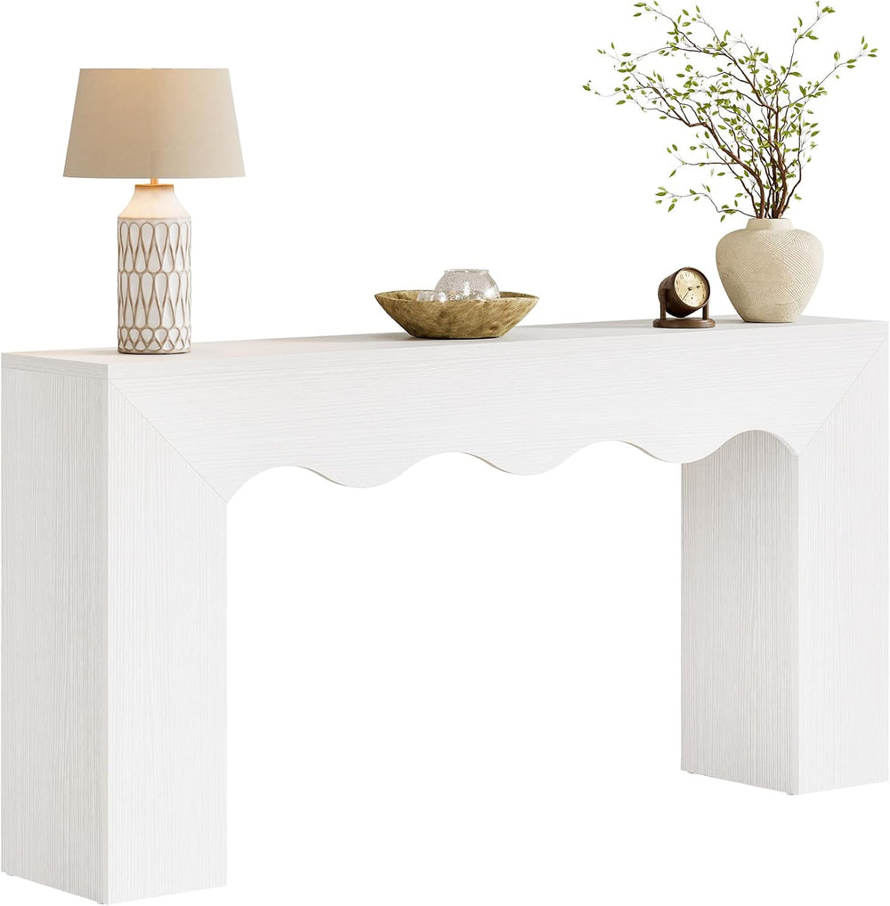 Tribesigns 63" Farmhouse Console Table with Wavy Edge | Wooden Couch Tab...