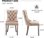 Velvet Dining Chairs Set of 2,Upholstered Dining Chairs with Ring Pull Trim and Button Back,Modern Seating for Kitchen, Bedroom & Living Room(Khaki)