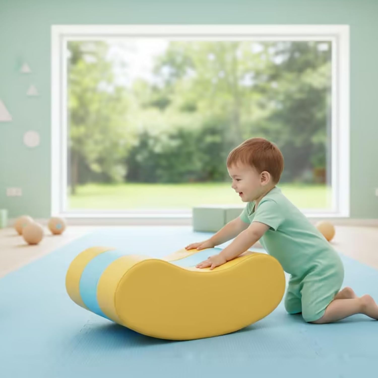 harayaa Children Sensory Rocker Rocking Boat Toy Chair Cushion Support Wood Frame PU Leather Easy to Clean Compact Size Suitable for Children Play Daycare Early Education Centers Home