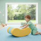 Children Sensory Rocker Rocking Boat Toy Chair Soft Padding Wood Frame PU Leather Compact Size Suitable for Kids Indoor playrooms Daycare Kindergarten Home