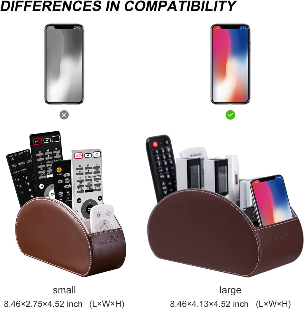 BONNY DODO Remote Control Holders Organizer Box with 5 Compartment PU Leather Multi-functional Office Desk Storage Caddy Store (Brown)