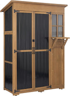 Large Outdoor Storage Cabinet Waterproof with Shelves, Outside Storage Shed Tall Backyard Cabinet with Fold-Out Table for Patio, Garage, Garden, Pool Accessories Storage (70.5" H x 51" L)