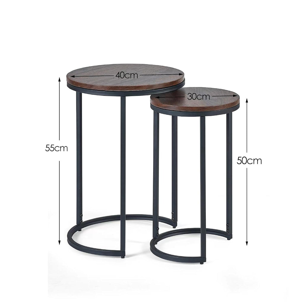 Julian Bowen Tribeca Round Nesting Side Tables, Walnut Effect/Black